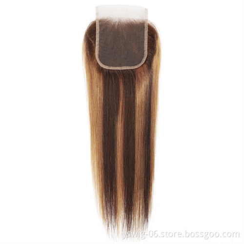 Brazilian Ombre Hair Bundles With Lace Closure Cheap Wholesale Price Highlight p4/27 Piano Color Remy Hair Bundles With Closure